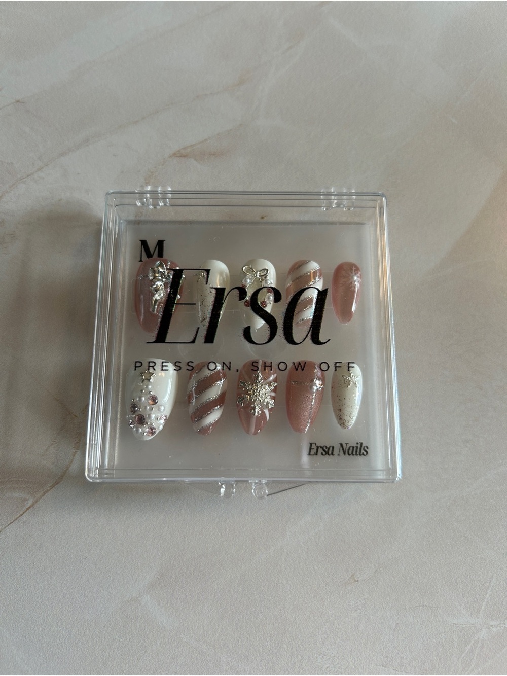 ersa nails festive winter candy cane press on nails